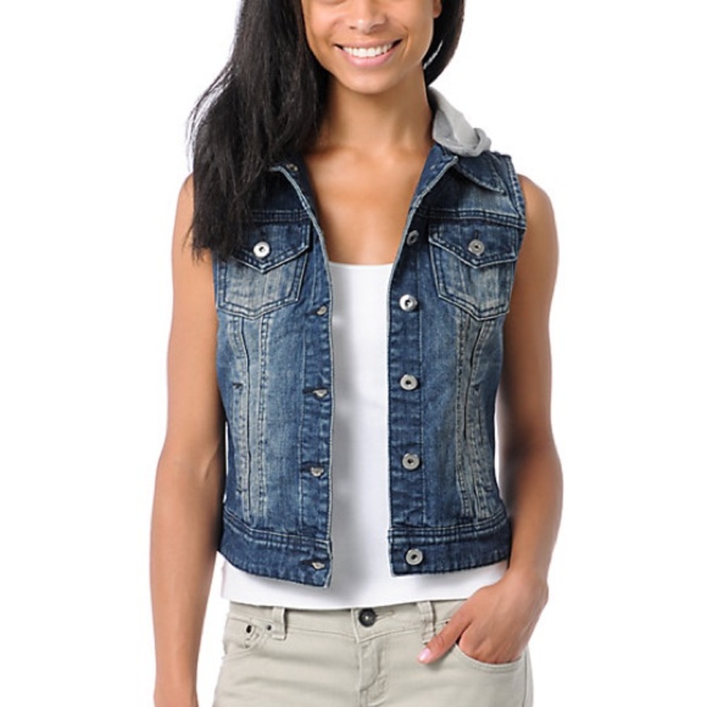 HWY Jeans Denim Vest with Built in Hoodie